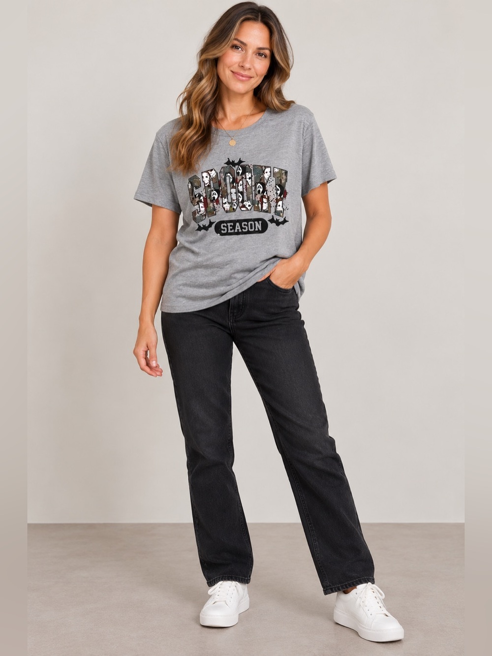 Halloween Movie Characters - Spooky Season Graphic T-Shirt - Gray - Large - NWOT